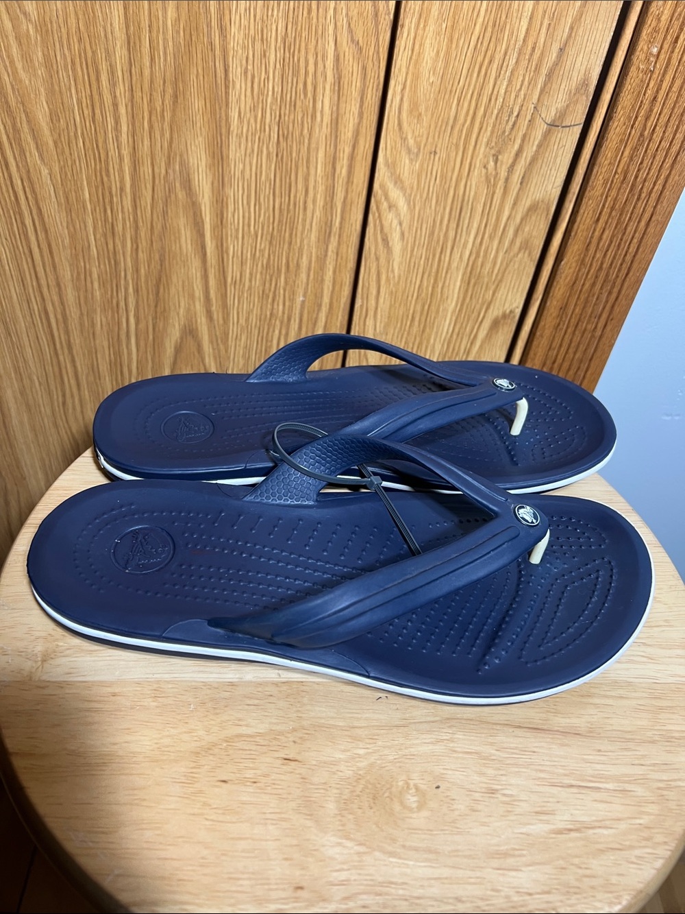 CROCS Men's Navy Flip-Flop Sandals with White Accent - Picture 4 of 5